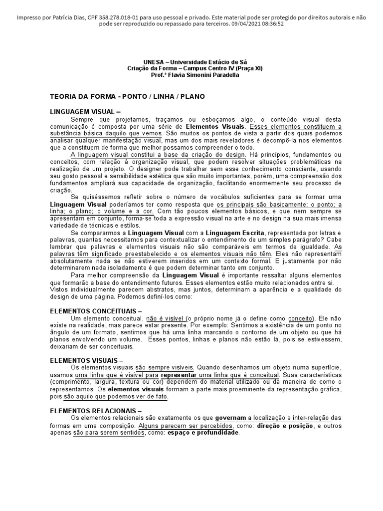 Elementos da Linguagem Visual no Design | PDF | Linha (Geometria) | Matéria
