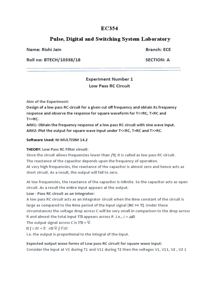 Low Pass, High Pass, RLC Circuit Lab | PDF | Low Pass Filter ...