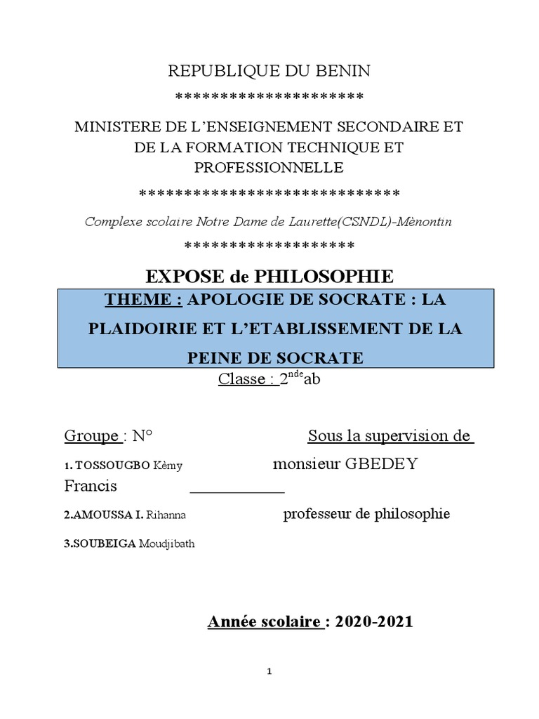 Exposé Word | PDF | Socrate | Apologie de Socrate