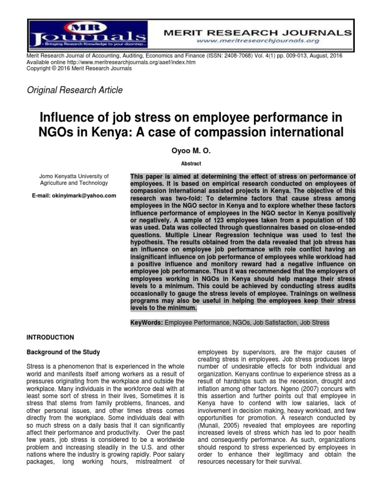 Influence of Job Stress On Employee Performance in NGOs in Kenya. A ...