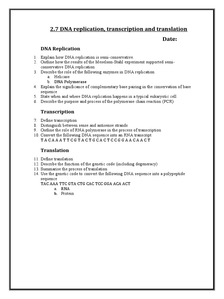 Enzymes in DNA Replication & Transcription | PDF