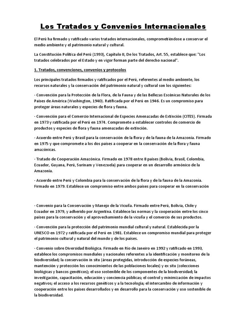 período triatlón alcanzar Los Tratados y Convenios Internacionales DE MEDIO AMBIENTE | PDF | Perú |  Biodiversidad