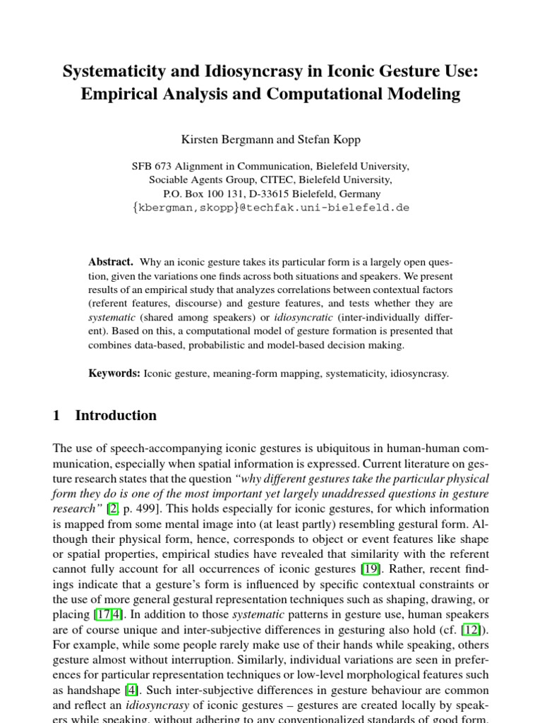 Systematicity and Idiosyncrasy in Iconic Gesture Use: Empirical ...