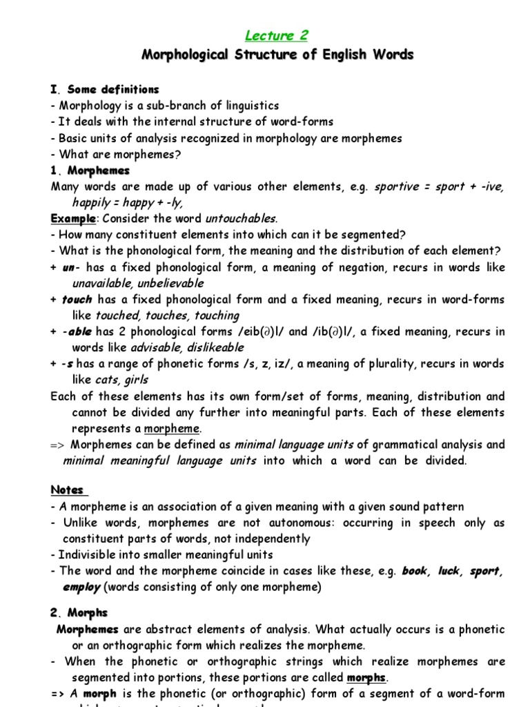 Morphological Structure of English Words | PDF | Morphology ...