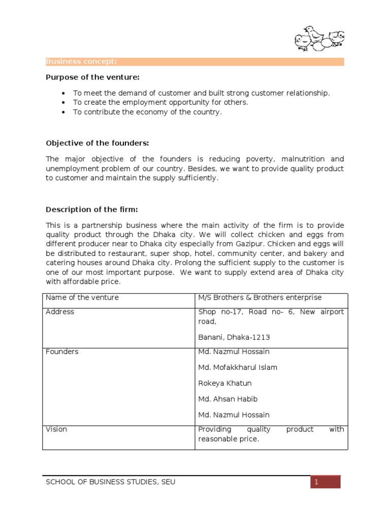 sample of business plan for poultry production