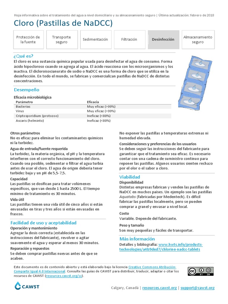 HWTS Fact Sheet Chlorine NaDCC 201802 Es PDF Agua Cloro