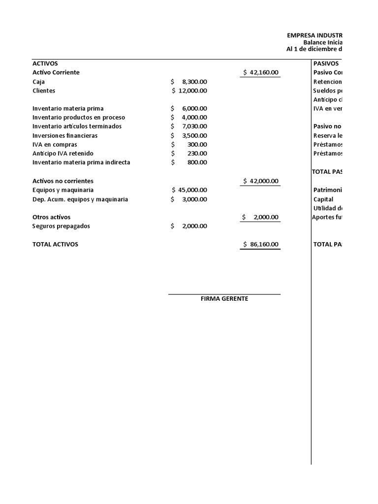 Balance Inicial de Empresa Industrial XY | PDF | Hoja de balance | Dinero