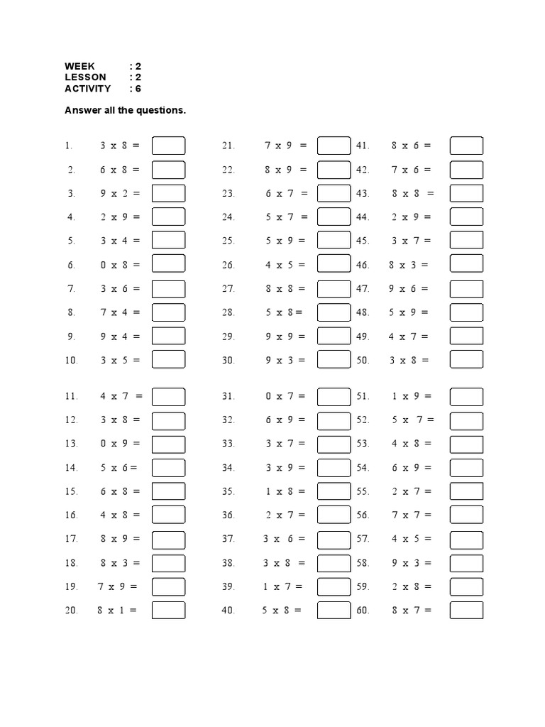 Math Multiplication Practice Worksheet | PDF