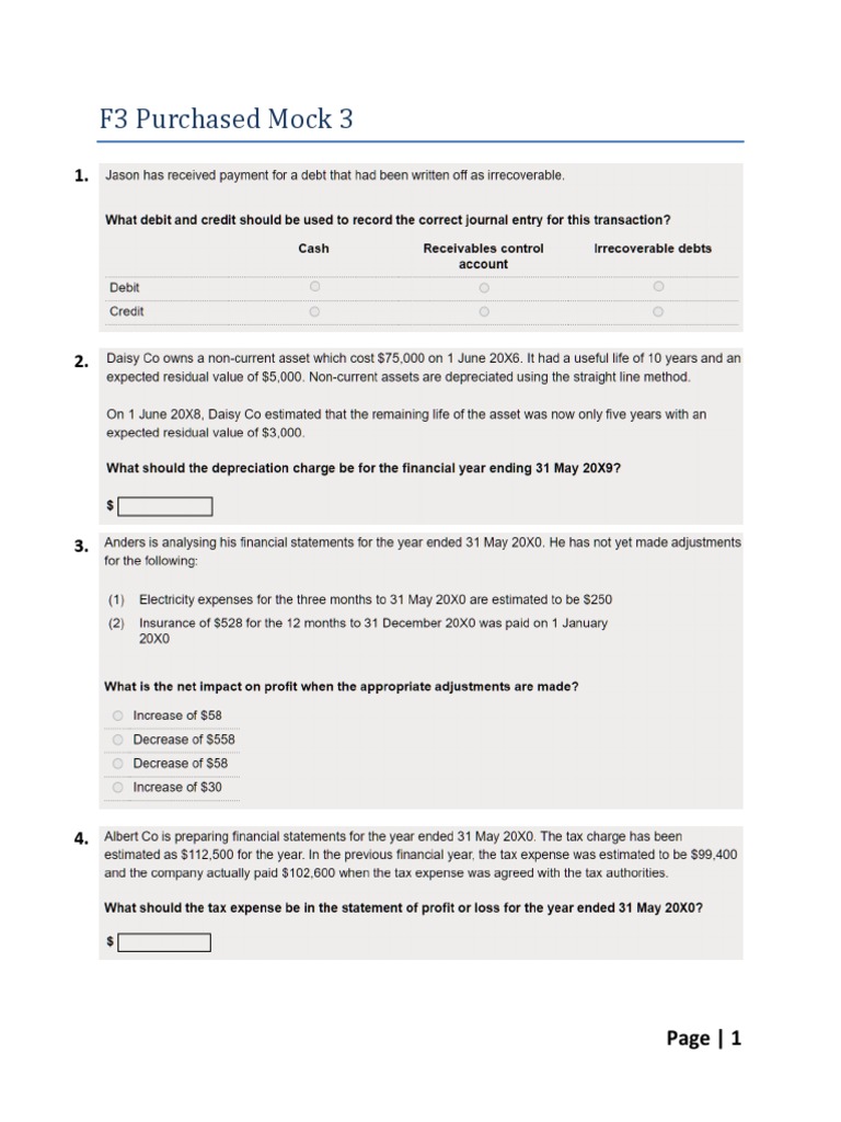 F3 Mock Exam 3 PDF Download | PDF