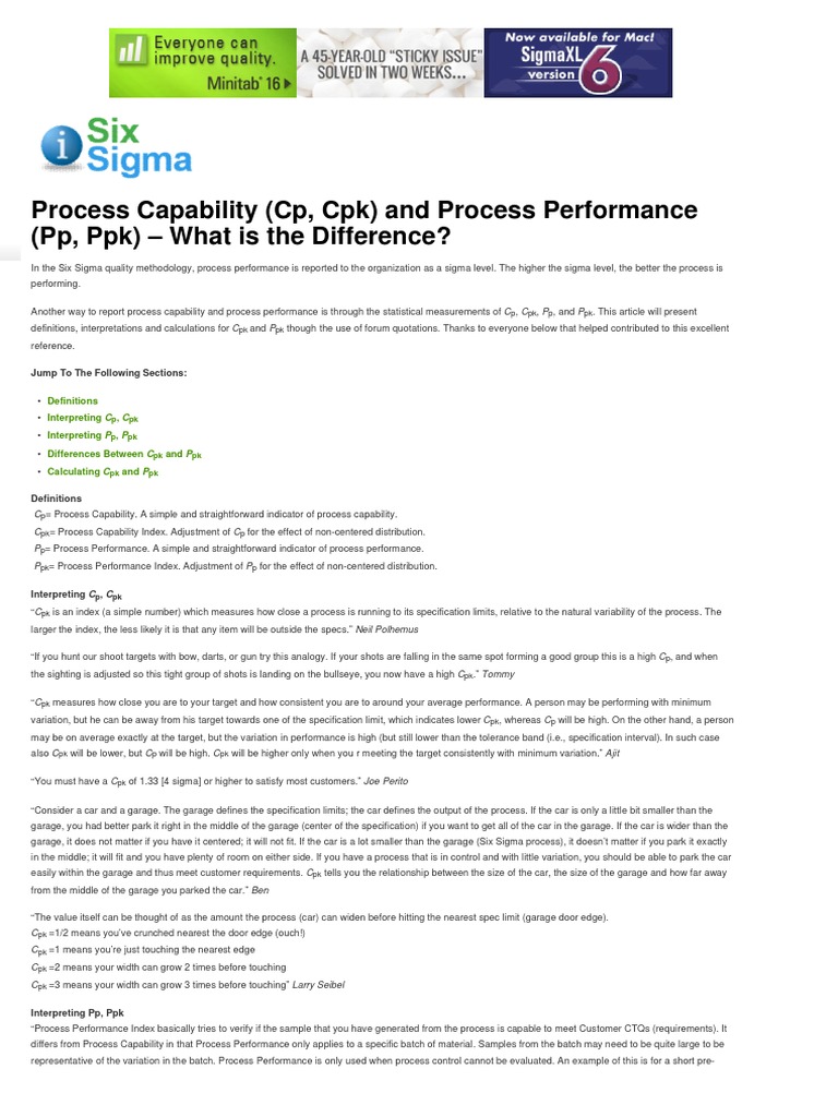 Process Capability (CP, CPK) and Process Performance (PP, PPK) What