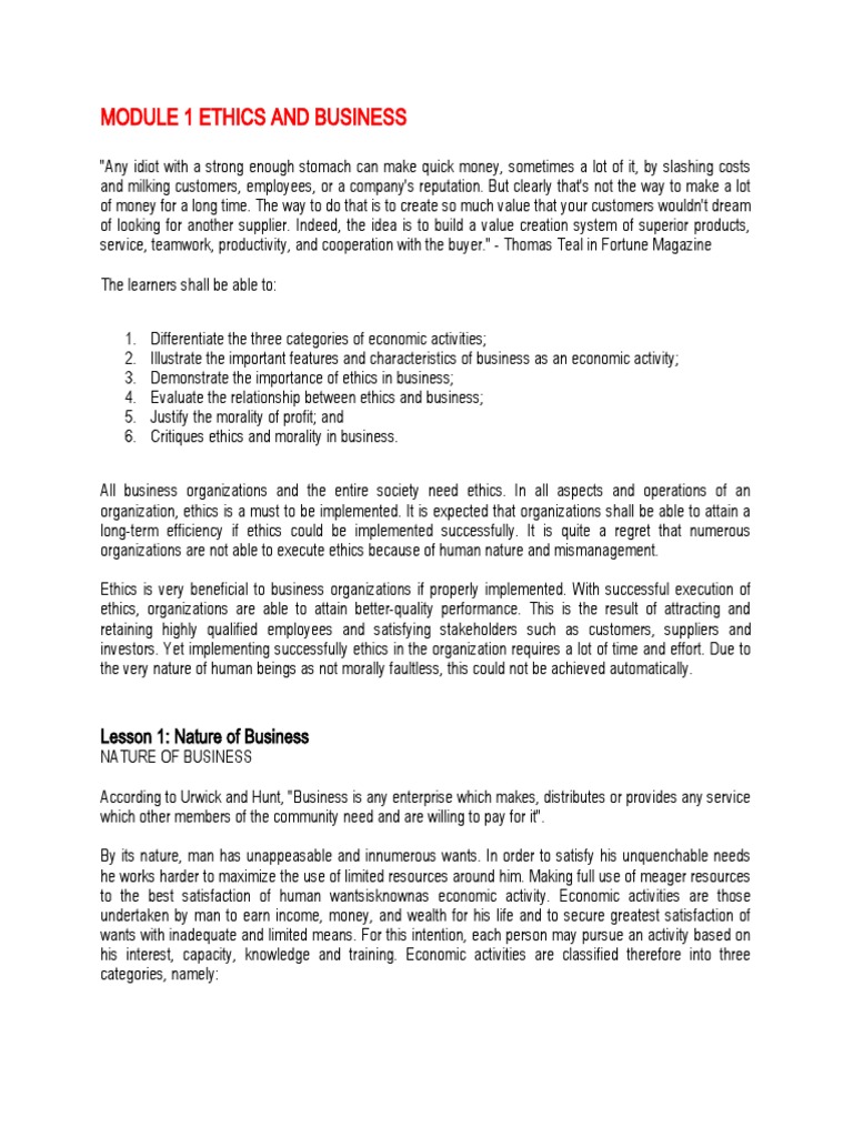 Ethics in Business: Importance and Impact | PDF | Business Ethics ...