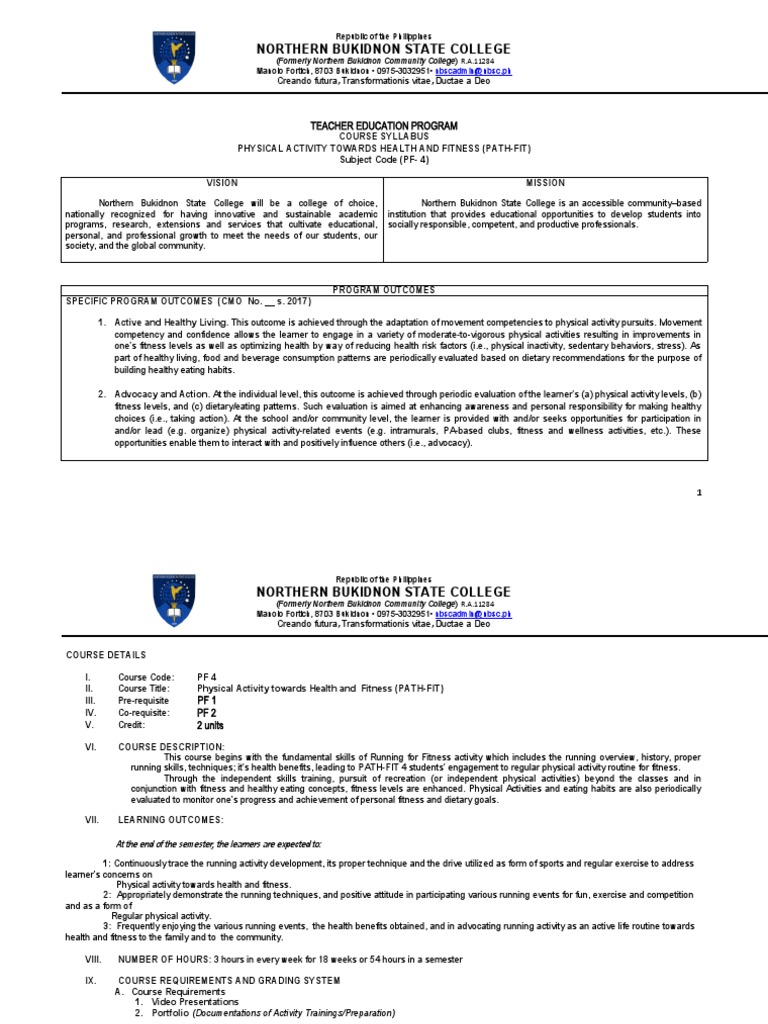 Path Fit 4 Course Syllabus Download Free Pdf Physical Fitness