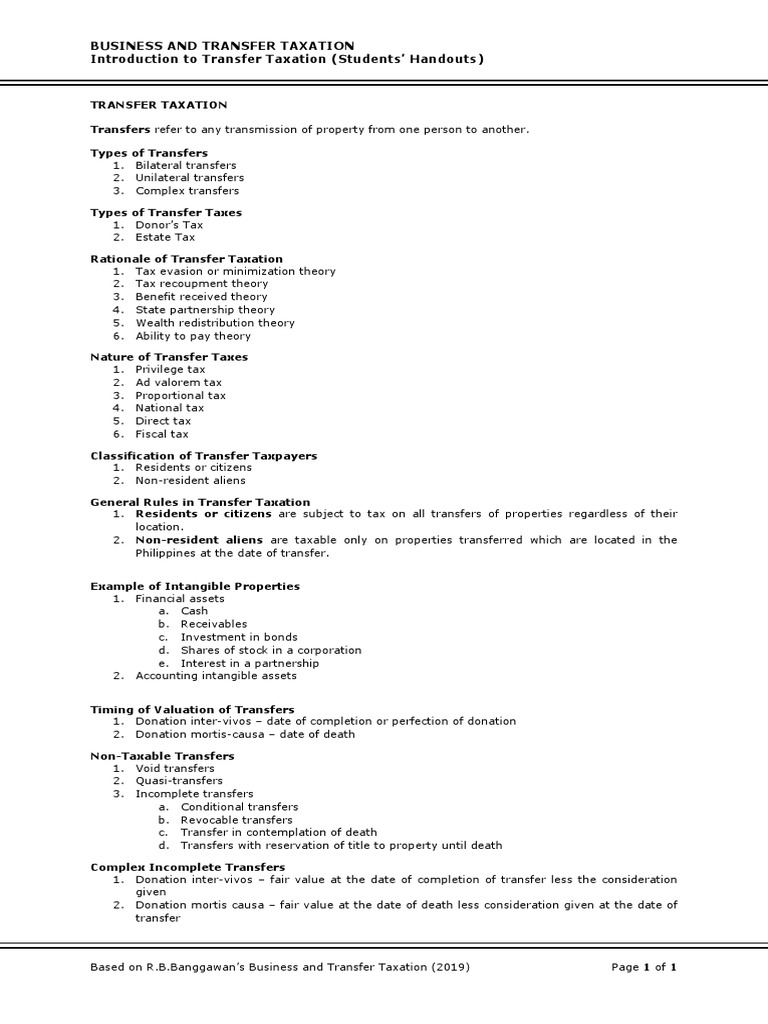 Transfer Taxation Overview and Theories | PDF