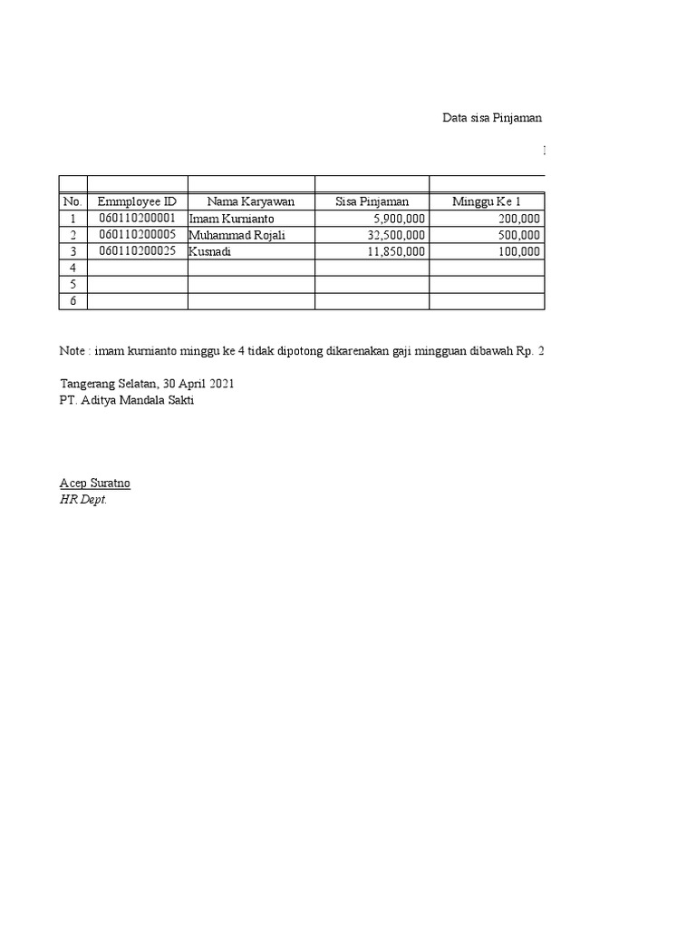 Laporan Pinjaman Karyawan Universal | PDF