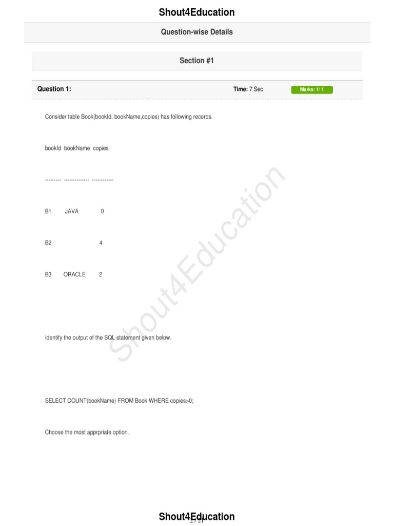 RDBMS and HTML Mock Test - 1549084911357 | PDF | Data | Databases