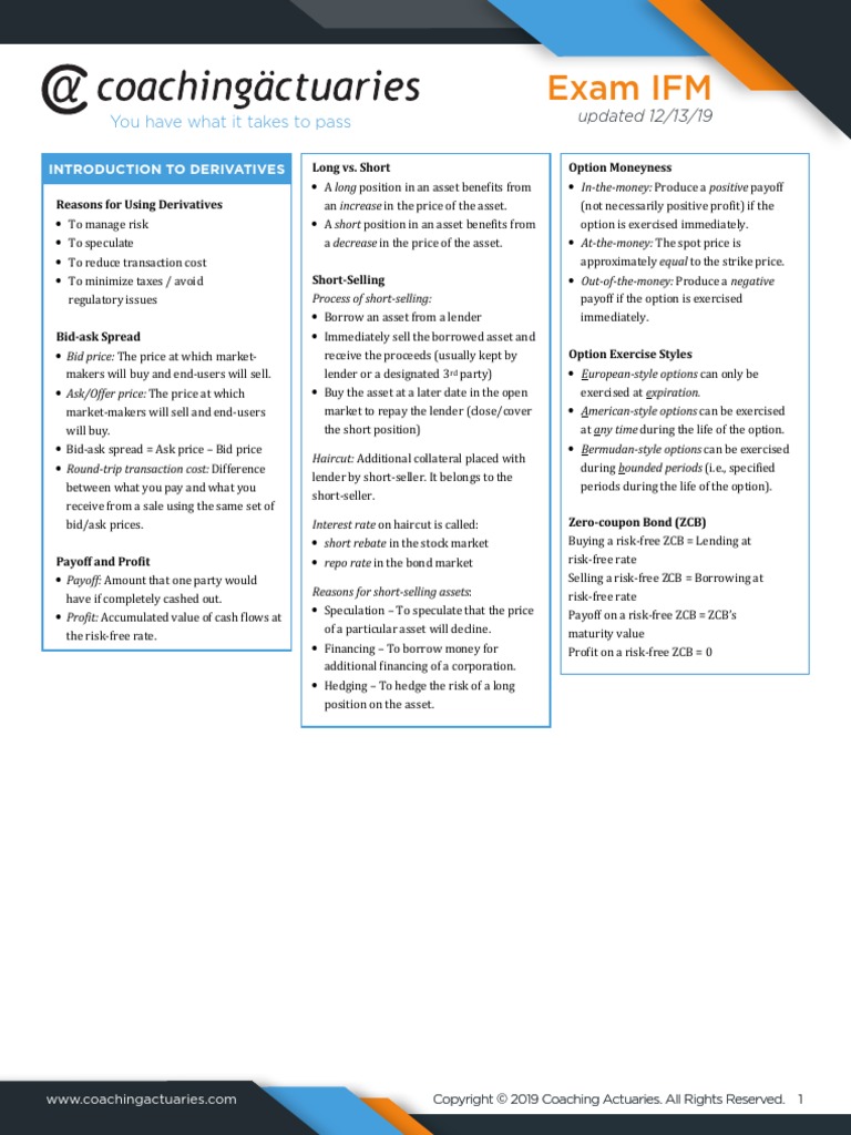 Ifm Formula Sheet - Quantitative Finance | PDF | Option (Finance ...