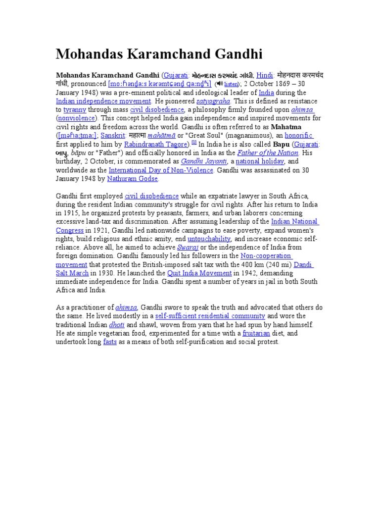 Mohandas Gandhi: Leader of Nonviolence | PDF | Mahatma Gandhi | Nonviolence