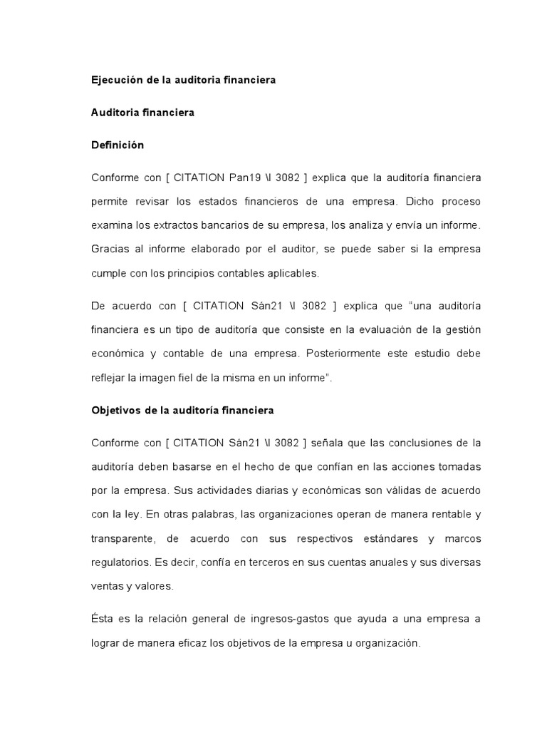 Ejecucion de La Auditoria Financiera | PDF | Auditoría | Auditoría ...