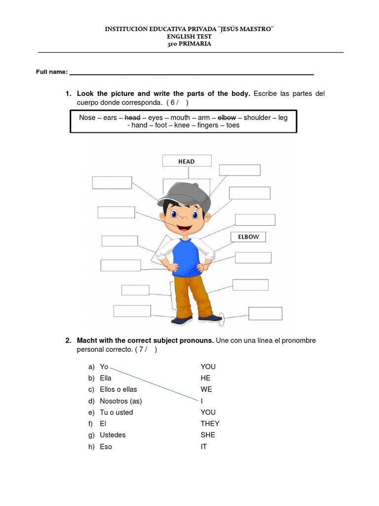 Examen de Inglés 3er Grado Primaria | PDF