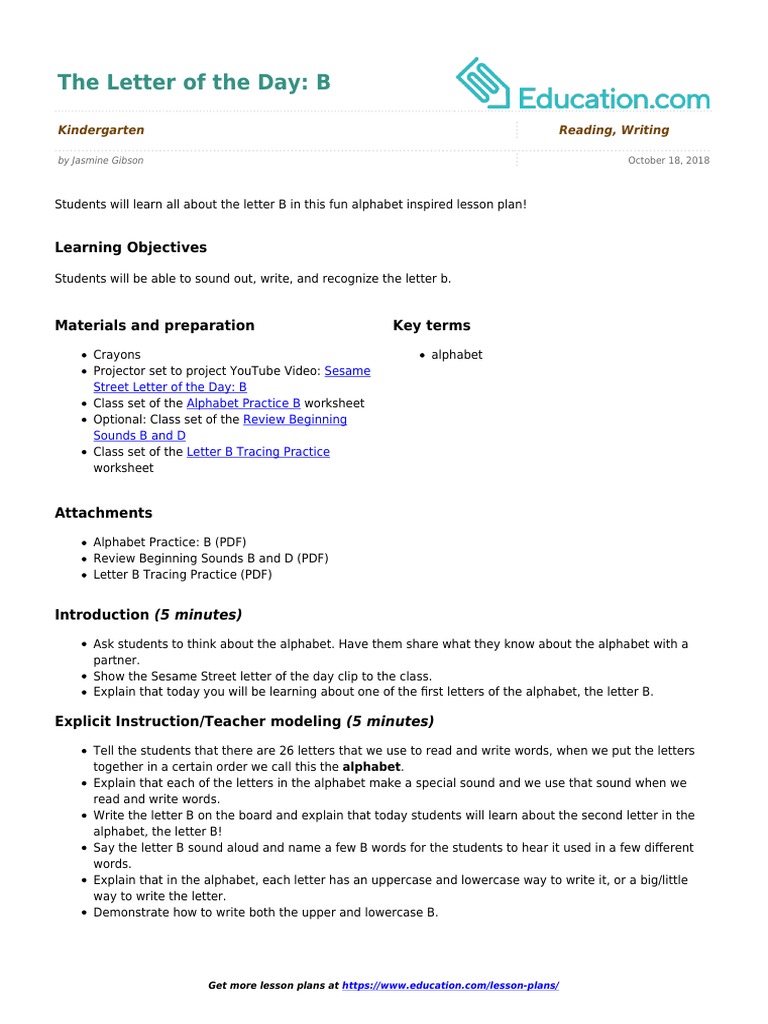 The Letter of The Day B | PDF | Lesson Plan | Letter Case
