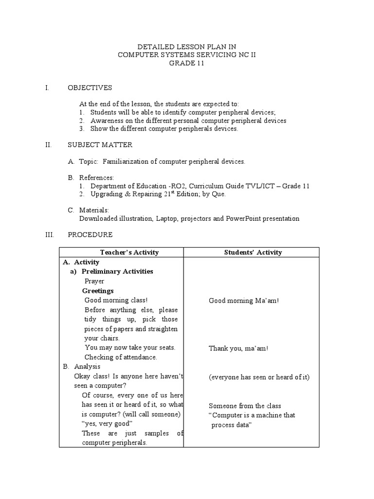 Lesson PLan Computer | PDF | Lesson Plan | Computing