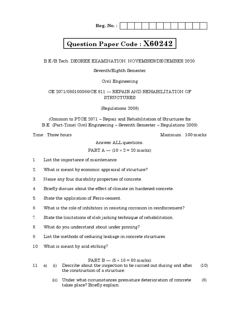 Repair and Rehabilitation of Structures Exam | PDF | Reinforced ...