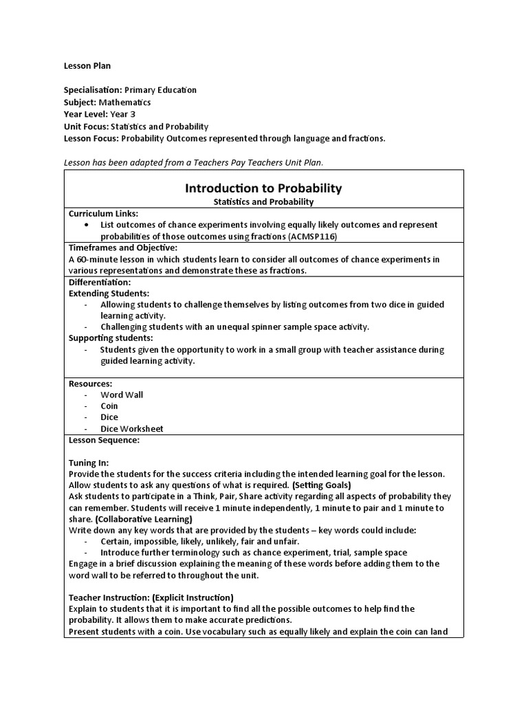 Lesson Plan | PDF | Probability | Lesson Plan