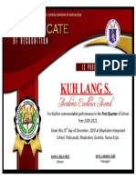Kuh Lang S.: For His/her Commendable Performance in The First Quarter of School