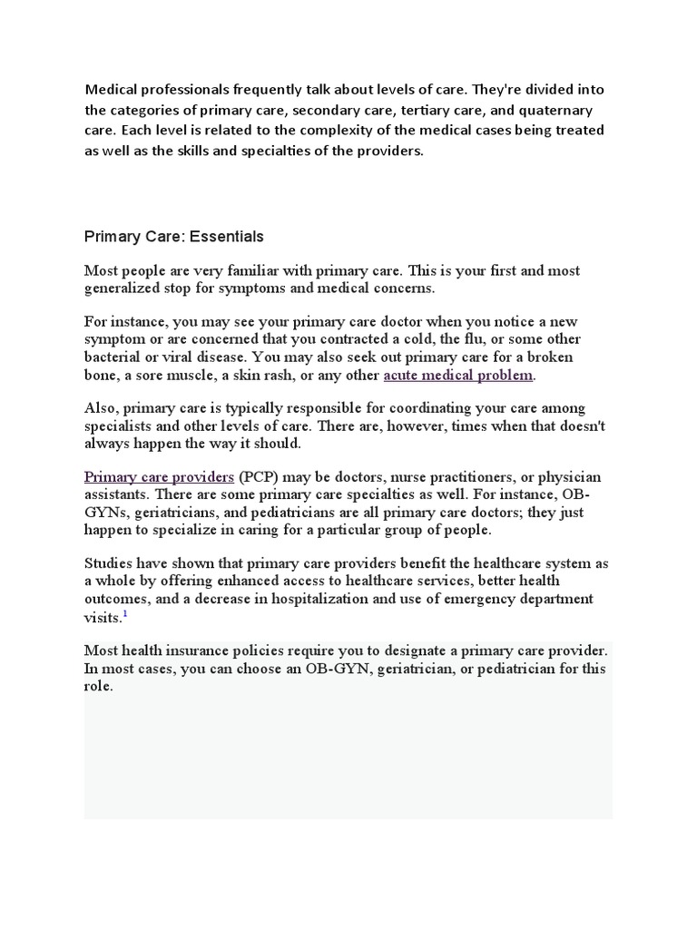 Understanding Levels of Health Care | PDF | Primary Care | Health Care