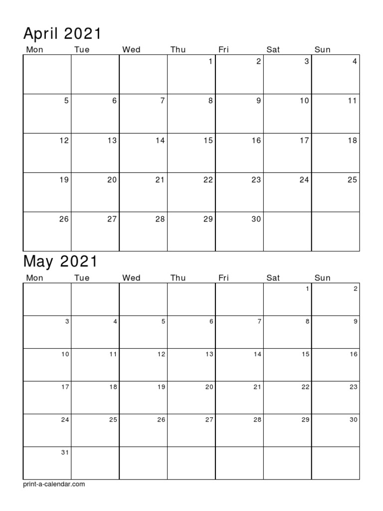 April 2021: Mon Tue Wed Thu Fri Sat Sun | PDF