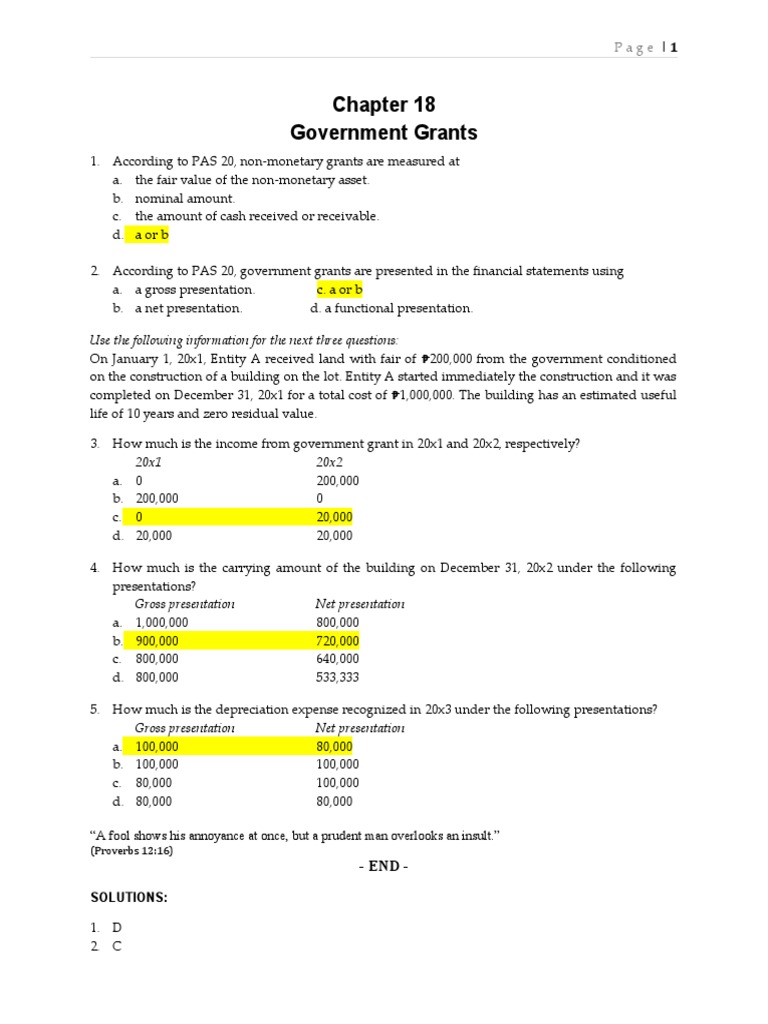 Government Grants: Use The Following Information For The Next 
