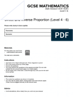 Direct and Inverse Proportion Foundation Questions MME