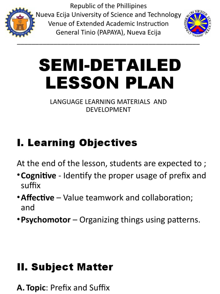 Semi-Detailed Lesson Plan on Affixes | PDF | Lesson Plan | Teaching