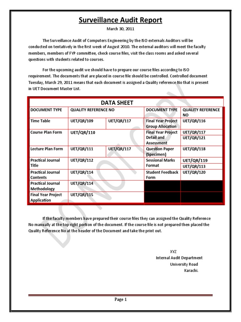 The Surveillance Audit of Computers Engineering by The ISO Externals ...