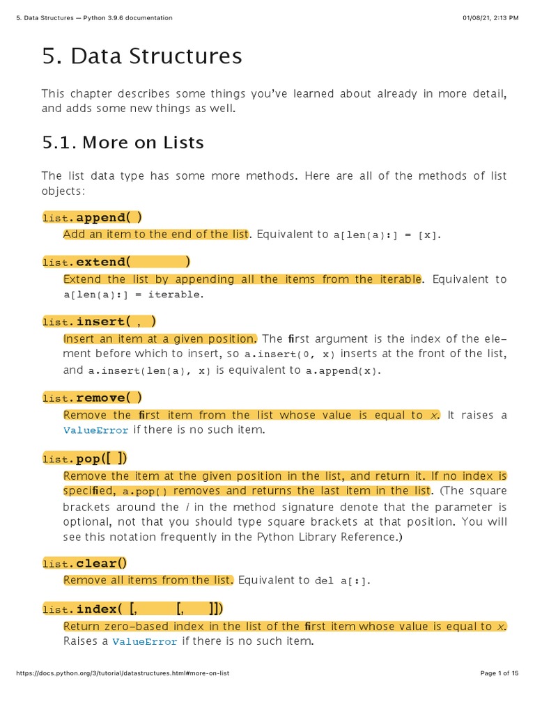 Data Structures - Python 3.9.6 Documentation | PDF | Boolean Data Type ...