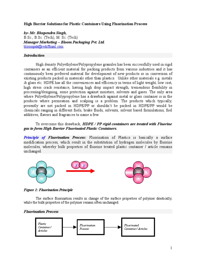 High Barrier Solutions For Plastic Containers Using Fluorination ...