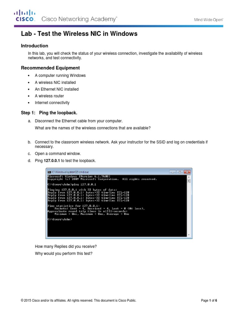 8.1.2.14 Lab - Test The Wireless NIC in Windows | PDF | Computer ...