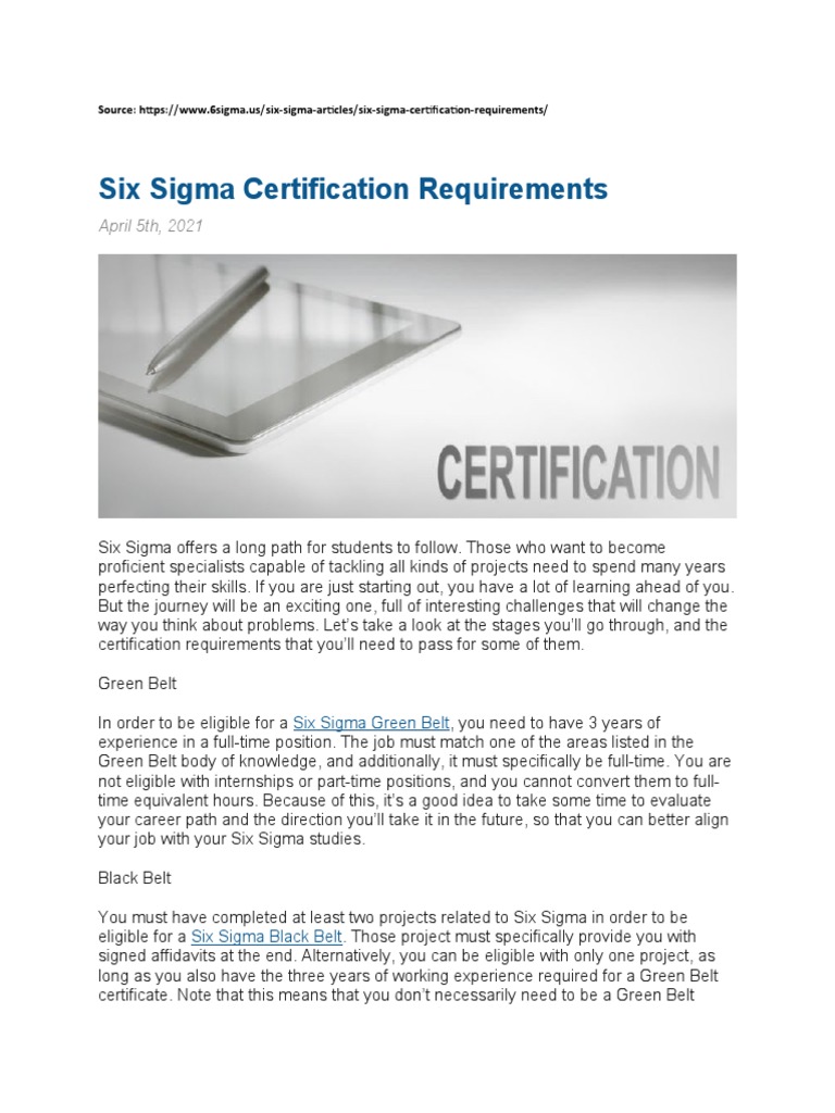 Six Sigma Requirements PDF Six Sigma Internship