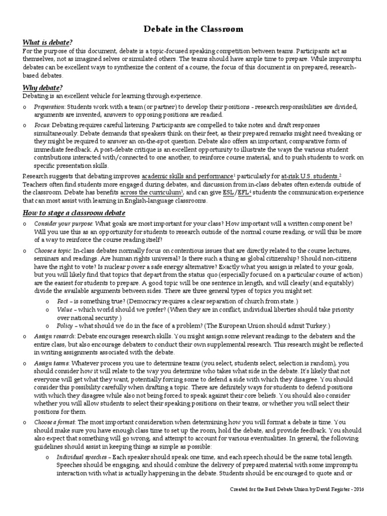 Classroom Debate Structure and Benefits | PDF | English As A Second Or ...