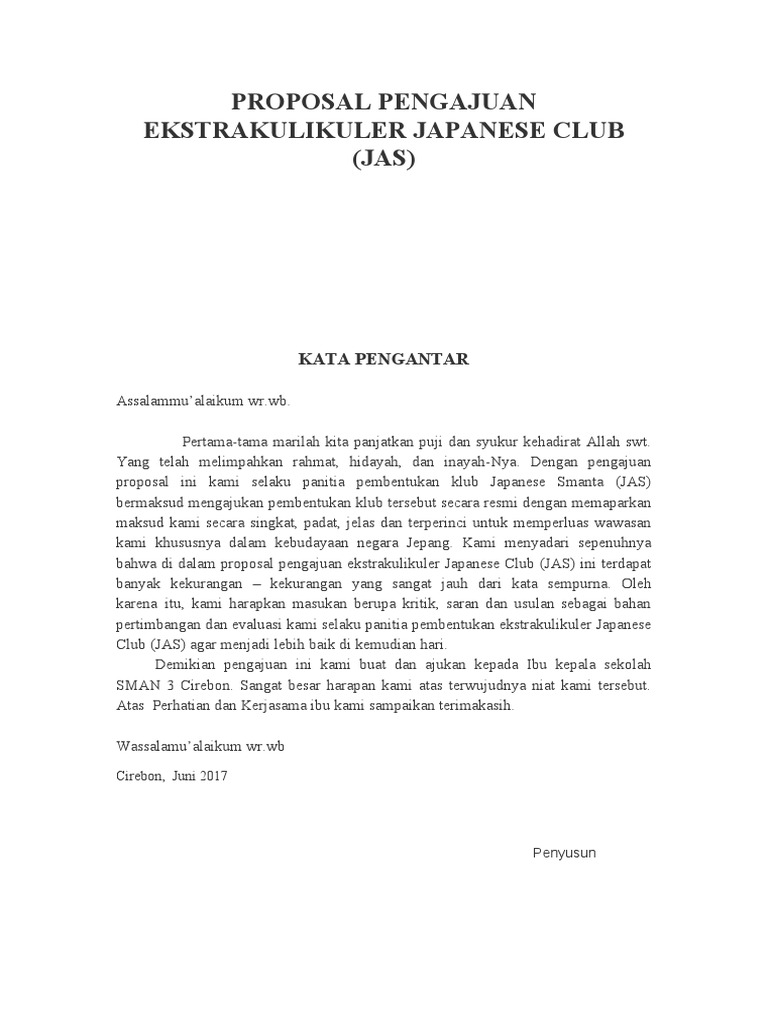Proposal Pengajuan Ekstrakulikuler Japanese Club | PDF