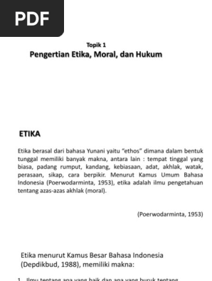 Pengertian Etika Moral Dan Hukum Topik 1 Pdf