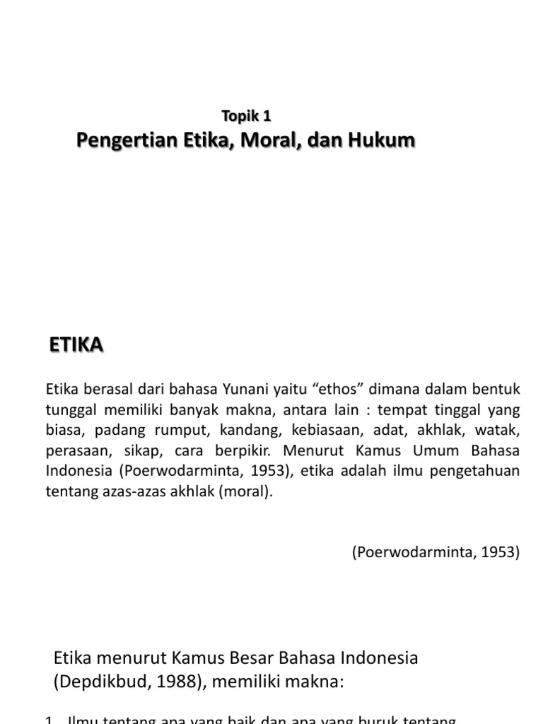 Pengertian Etika Moral Dan Hukum Topik 1 Pdf