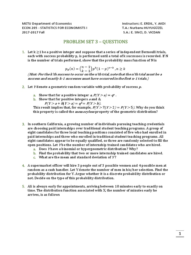 Problem Set 3 - Questions | PDF | Probability Distribution ...