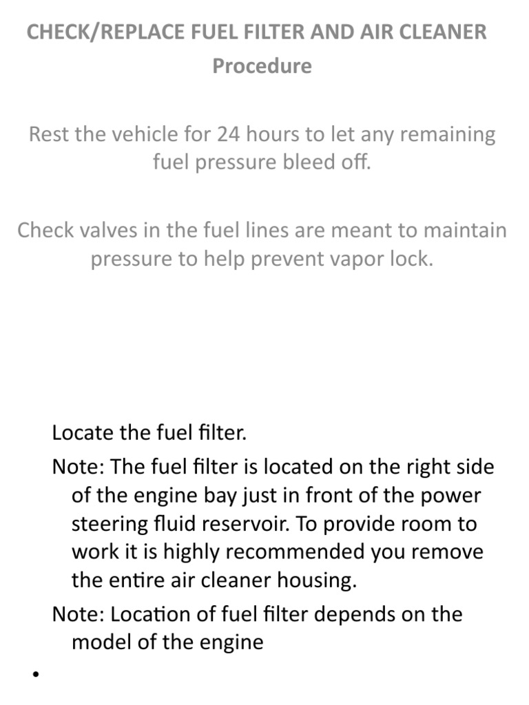 Check/Replace Fuel Filter and Air Cleaner Procedure | PDF | Vacuum ...