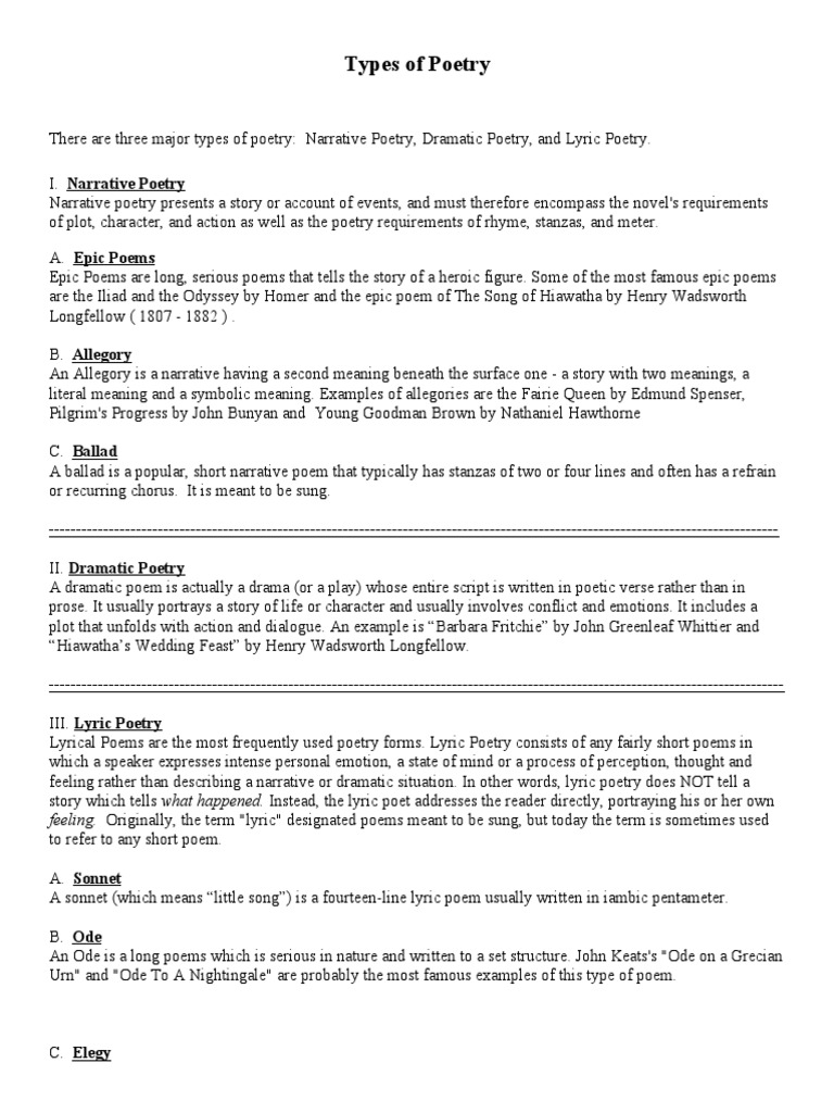 Types of Poetry | PDF | Poetry | Lyric Poetry