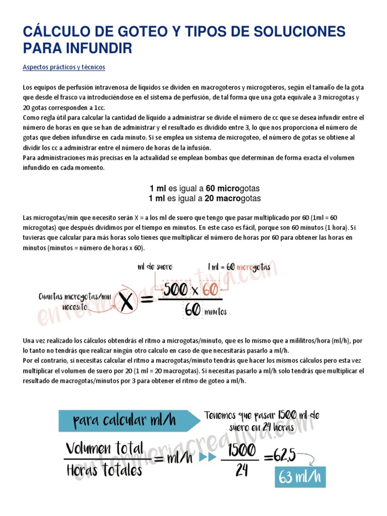 Cálculo de Goteo y Tipos de Soluciones para Infundir | PDF
