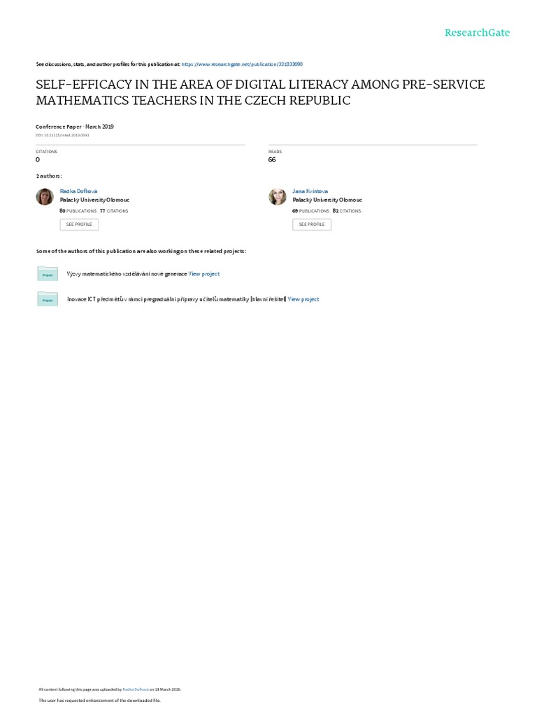 Digital Literacy Self-Efficacy in Czech Pre-Service Math Teachers | PDF ...