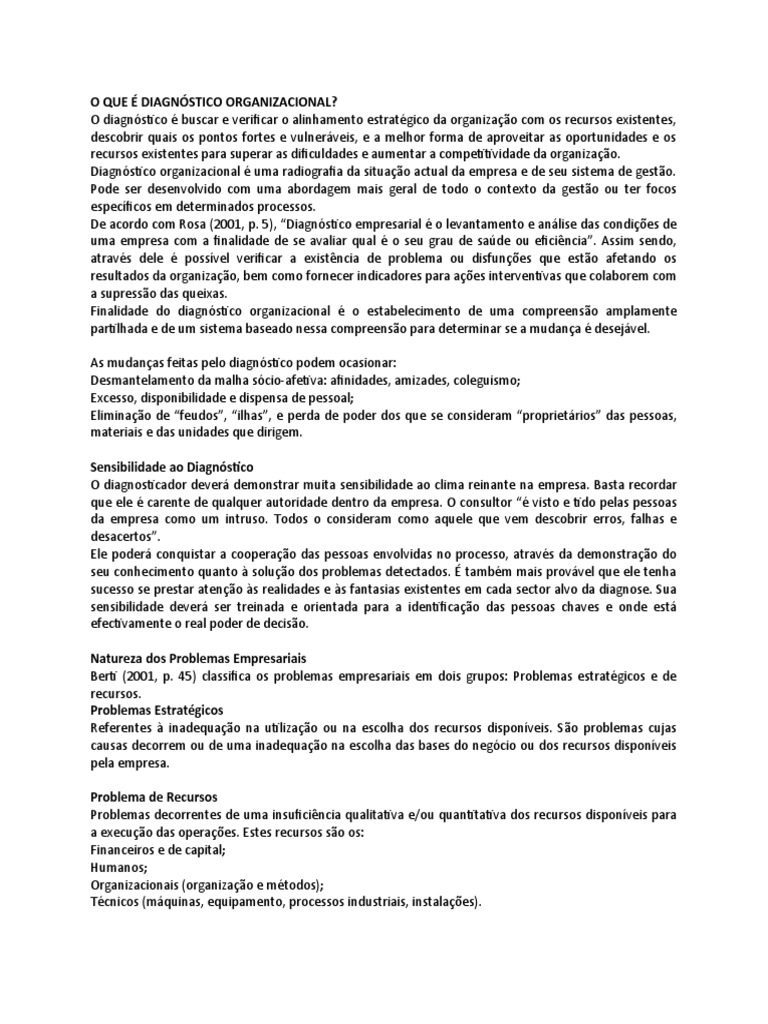 O Que É Diagnóstico Organizacional | PDF | Consultor | Business