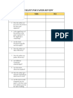 Checklist For Paper Review: Questions YES NO