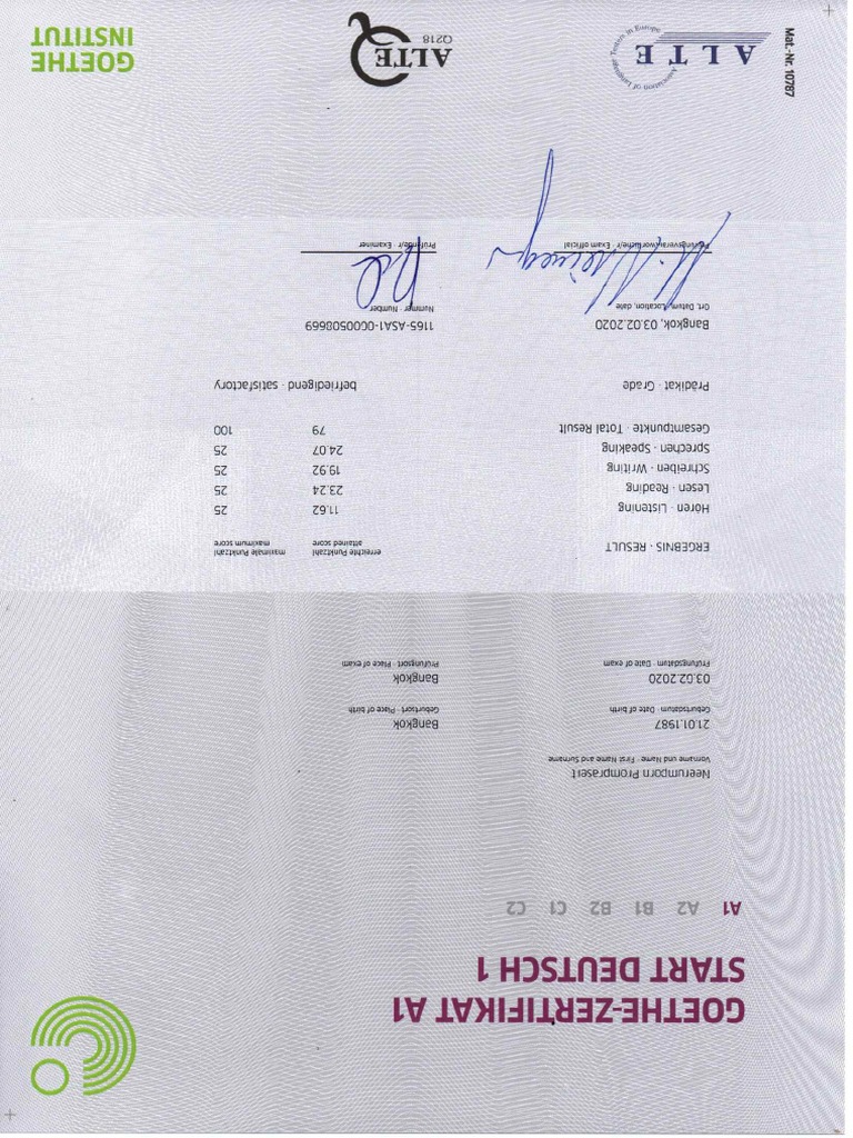 German Language Certificate A1 PDF